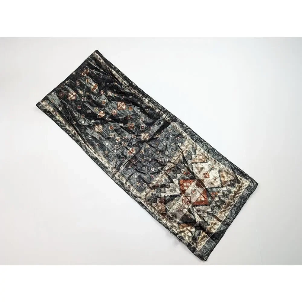 Vintage 80s Scarf Collectif Black Metallic Southwestern Floral Print Rectangular